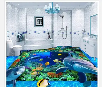 Aangepaste 3d wallpaper 3d floor schilderen behang 3 d dolfijn achtergrond muur vloertegel grond stereograph kamer decoratie