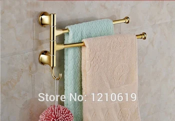 Nieuw us free verzending dual bars beweegbare badhanddoek bar handdoek houders w/enkele haak gouden afgewerkte wandmontage
