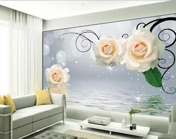 Gratis Verzending 3D droom wit rose groen creatieve behang slaapkamer woonkamer hotel restaurant koffie huis bloem muurschildering