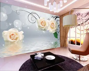 Gratis Verzending 3D droom wit rose groen creatieve behang slaapkamer woonkamer hotel restaurant koffie huis bloem muurschildering