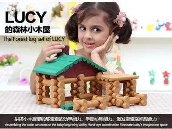 90 stks kinderen merk houten hut monteren poppenhuis/kids bos log houten villa educatief speelgoed met engels instructie
