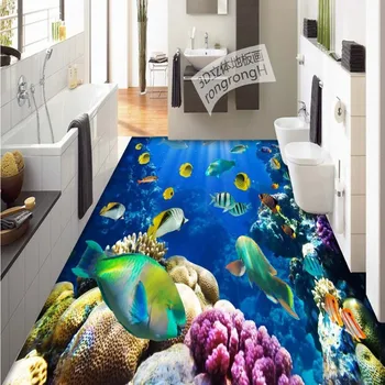 Gratis verzending badkamer slaapkamer zelfklevende floor mural onderwaterwereld coral tropische vis floor mural