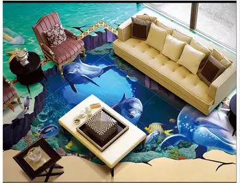 3D behang custom 3d vloeren schilderen behang bodem van de zee badkamer vloertegel 3 d art muur 3d woonkamer decoratie