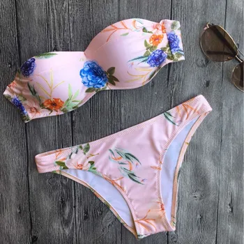 BJHOW print bloemen badpakken braziliaanse push up bikini 2017 bandeau badmode bikini bloemenprint baden zwembroek voor vrouwen