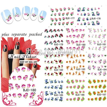 HOTSALE 90 Sheet/lot Mooie Bloemen Nail Art Water Decals water Sticker voor nail art nagel accessoires + Aparte verpakt