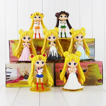 6"15cm Q Posket Sailor Moon Figure Queen Princess Serenity Tsukino Usagi Jupiter Venus Pluto Action Figures Dolls