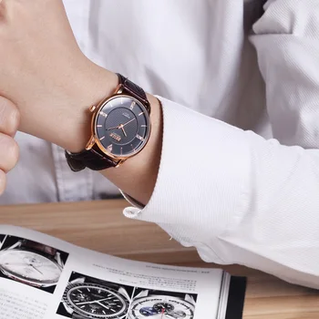 Fotina top merk luxe bosck mannen horloge casual ultra dunne lederen horloge quartz horloge waterdicht mannen staal relogio masculino