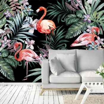 Groothandel tropische regenwoud en flamingo mural behang voor woonkamer keuken decoratie restaurant behang gratis verzending