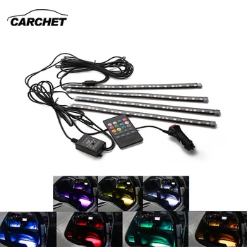 CARCHET Auto LED Binnenverlichting Kit Auto-styling 7 Kleuren Draadloze Afstandsbediening Voice Control multi-mode 4 Strips decoratieve Lamp HOT