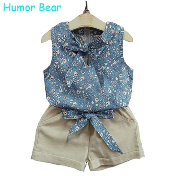 Humor bear zomer stijl kids kleding mode bloem t-shirt + broek baby suits kinderkleding set baby meisjes kleding