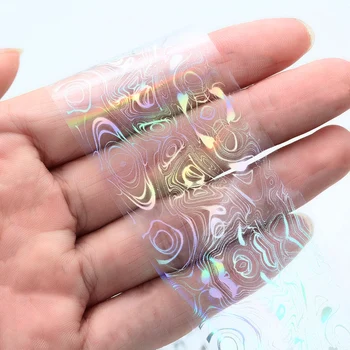 1 roll 4*100 CM Transparant Zilver Holografische Nail Folies Schedel Kant Geometrie Patroon Nail Art Transfer Folie Nail Sticker