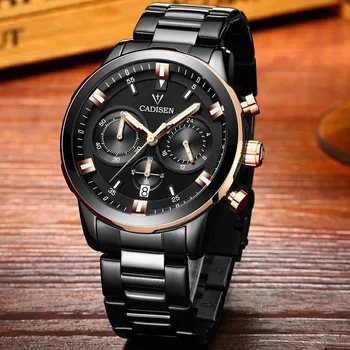 CADISEN Horloges mannen merk Sport Volledige Staal quartz-horloge reloj hombre Militaire horloge relogio masculino