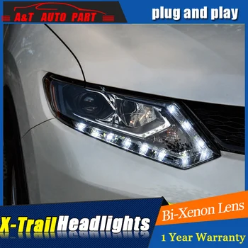 Een & T Auto Styling Voor NISSAN X-TRAIL koplampen Voor X-TRAIL LED hoofd lamp Angel eye led DRL front light Bi-Xenon Lens xenon HID