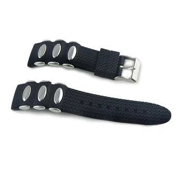 Hot Rubber Horlogebanden Strap 20mm 22mm 24mm Rvs Pin Gesp Siliconen Horlogeband Zwart Kleur Link armband Polsband